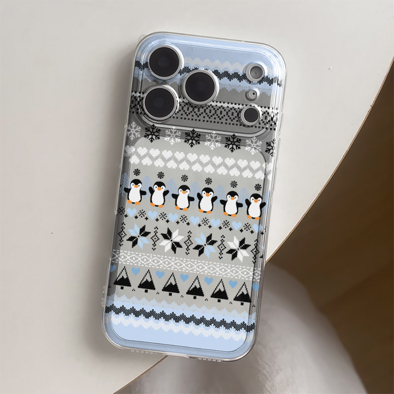 ins冬季氛围感雪花小企鹅适用iPhone17/16promax手机壳小米17华为pura80卡通mate70女OPPOFindX9VIVOX300软壳