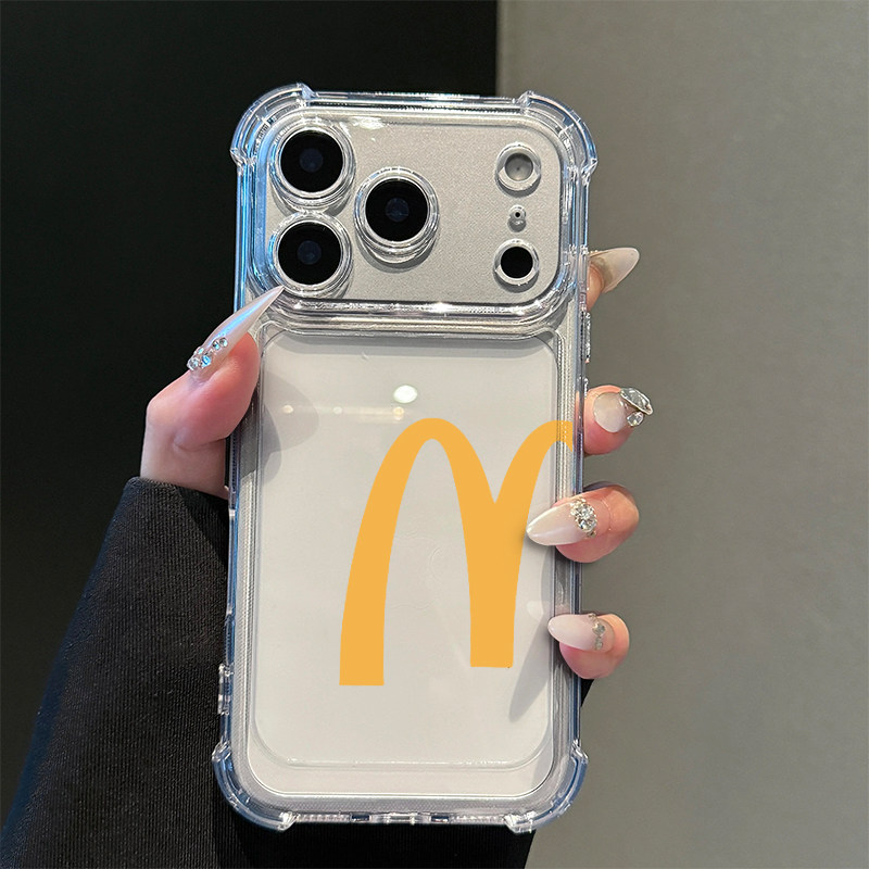 简约M字母适用苹果17promax四角防摔气囊手机壳iPhone16/15/14/13pro全包透明vivo华为Pura80小米17oppo软套