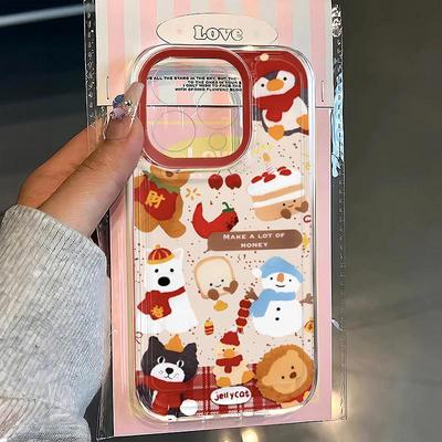 新年小动物玩偶适用iphone16promax手机壳苹果13透明14华为mate70pro卡通vivox200小米15防摔oppo软套红米k80
