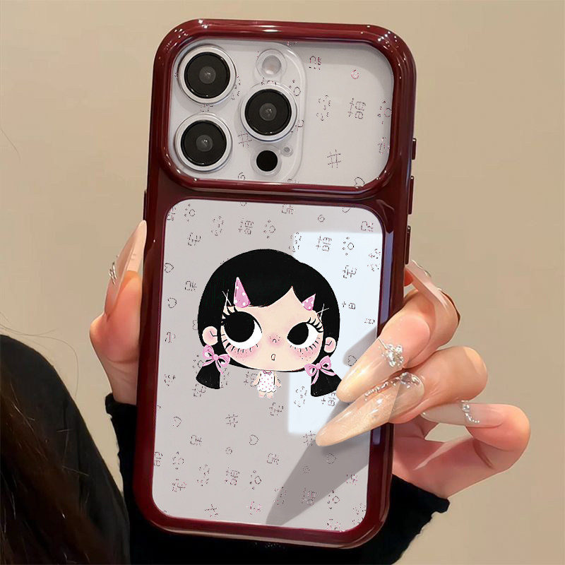 趣味呆萌小满适用苹果18/17promax手机壳iPhone16pm秒变全包mate80酒红边FindX9小米18pro透明VIVO华为pura90