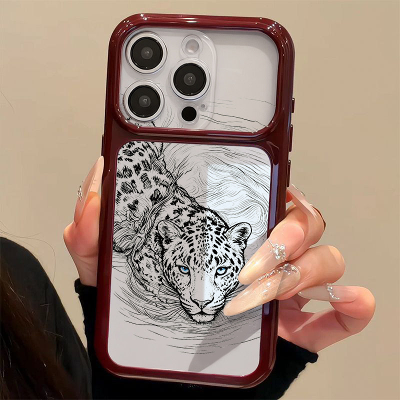 高级素描花豹适用苹果18/17promax手机壳iPhone16秒变大视窗mate80樱桃红FindX9小米18pro透明VIVO华为pura90