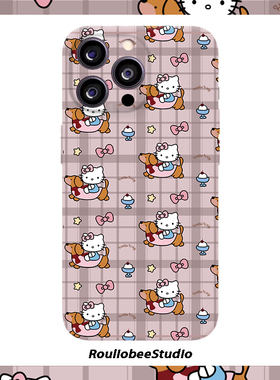 ins格纹可爱腊肠狗kitty适用iphone17promax苹果16手机壳mate70provivos20pro华为oppo荣耀小米红米note14pro