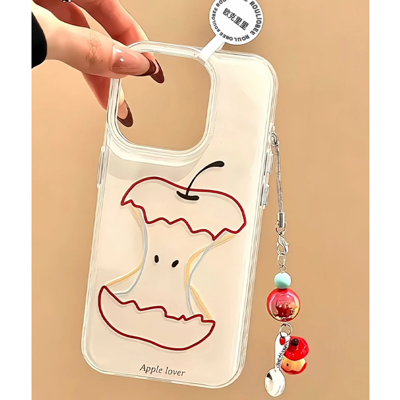 ins风简约涂鸦线条苹果核带挂件适用iphone16pro手机壳华为mate70新款小米15创意14超火vivoppo荣耀200保护套