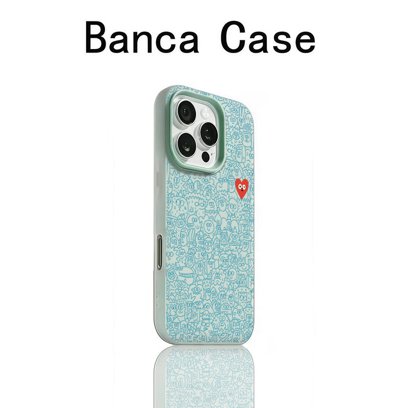 日韩蓝色涂鸦适用于苹果16promax手机壳新款iphone17高级感15pro卡通14plus小众13/12二合一ip11女肤感保护套