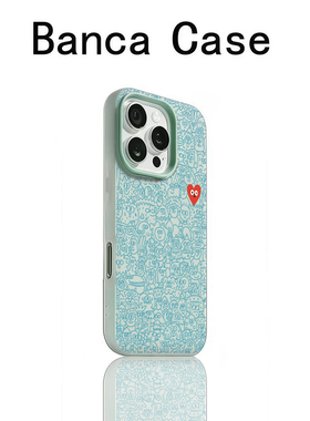 日韩蓝色涂鸦适用于苹果16promax手机壳新款iphone17高级感15pro卡通14plus小众13/12二合一ip11女肤感保护套