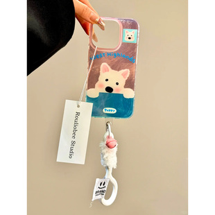 可爱卡通jellycat西高地适用苹果16Promax手机壳带挂绳iphone15pro新款14小众女14pro硅胶13情侣全包防摔16男