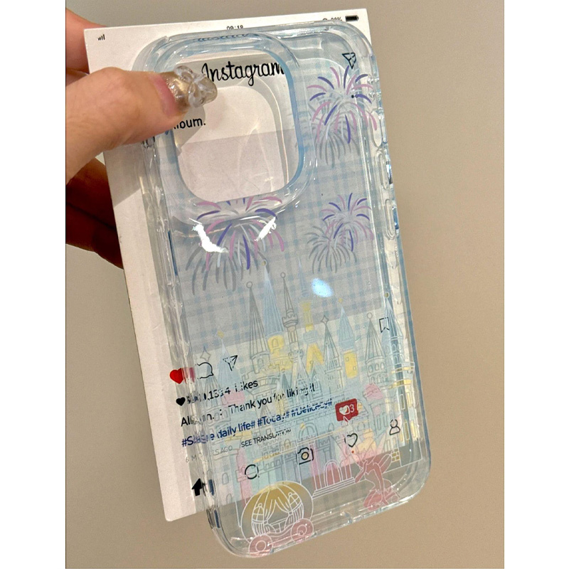 ins高级感蓝城堡烟花适用苹果16promax手机壳iphone15新款mate60卡通13防摔s19小米14华为pura70软壳vivoppo