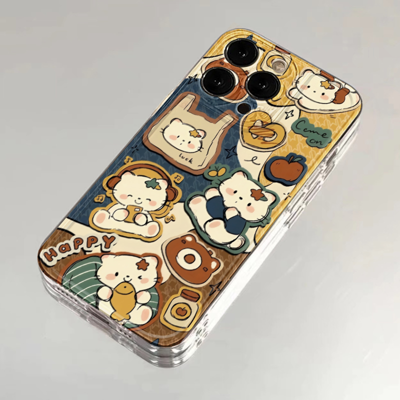 ins可爱咖啡小猫咪适用iphone15promax手机壳苹果13/14/12/11保护套xr华为p70vivox100小米14全包oppo红米k60