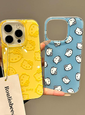 卡通满屏线条KT猫新款适用苹果16pro手机壳iPhone14max小米15华为mate70vivox200k80p60nova13荣耀100reno12