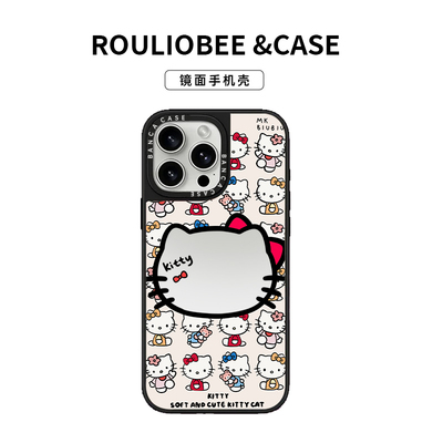 镂空大脸KT适用苹果16pro Max凯蒂猫手机壳少女甜妹15Pro软壳镜面iPhone14高级感可爱13明星同款手机壳12防摔