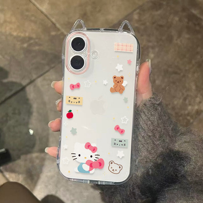 星星HelloKitty适用iphone16promax手机壳14plus立体猫耳朵软壳15苹果13少女放小卡12小众11透明小蛮腰手机套