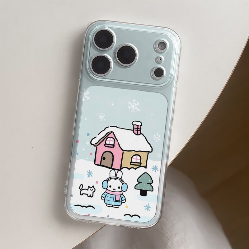 ins冬季雪屋耳机米菲适用苹果17promax手机壳iPhone16pro小米15reno14华为Pura80软套vivox200红米K80荣耀400