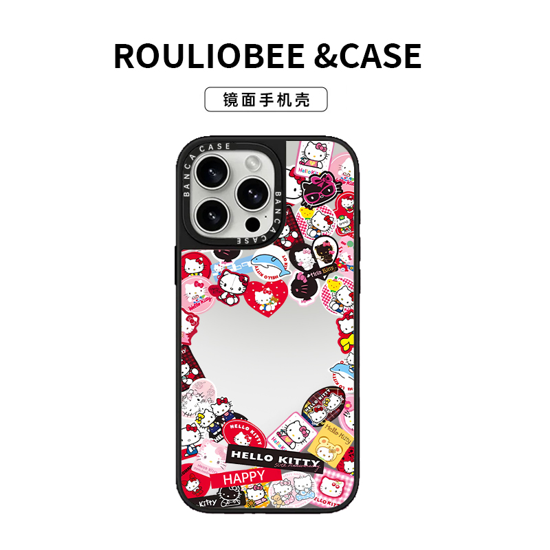 适用苹果16手机壳KT猫iPhone15promax新款凯蒂猫镜子壳plus带补妆镜女14镜面保护套hellokitty13可爱防摔潮牌
