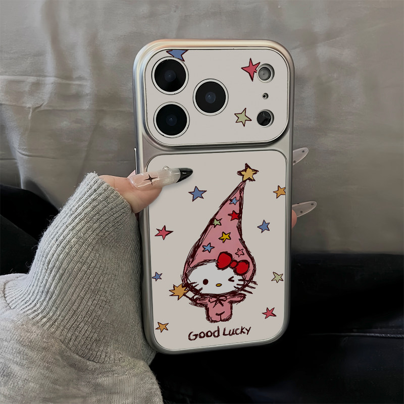 星星粉帽猫咪适用苹果17promax手机壳iPhone18PRO可爱小米17Max华为mate80pura90电镀秒变壳Y300reno15nova16