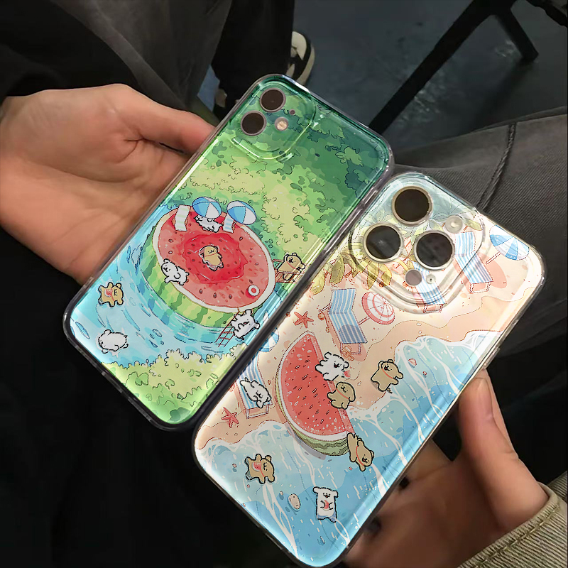 夏日西瓜游泳小狗适用苹果16promax手机壳iPhone14pro华为mate70荣耀300Reno13小米15全包vivox200s19软套k80