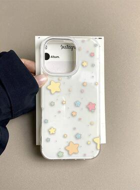 浅色系多彩星星适用iphone16promax韩系手机壳苹果13/14华为mate70大孔白色vivos20小米15oppofindx8荣耀300