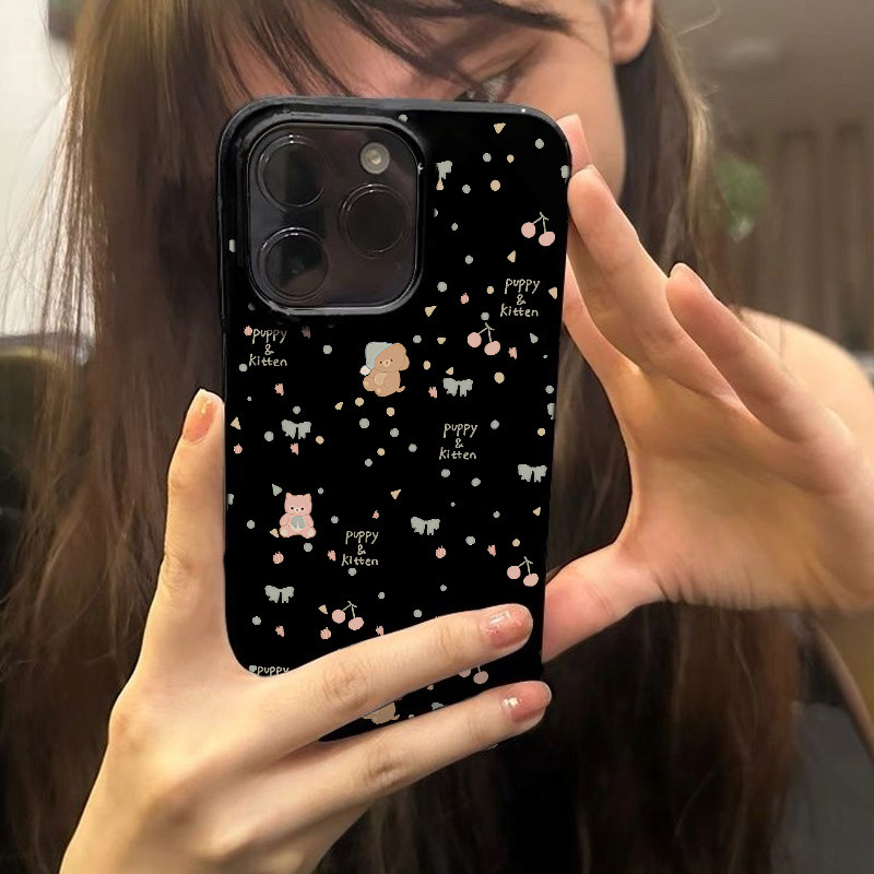 彩点睡帽猫狗适用iPhone16pro手机壳苹果15promax可爱13华为mate60pura70小米14荣耀200vivox100oppo黑色软套