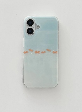 一排金鱼小清新晕染适用苹果16promax手机壳iphoneAIR红米k80大孔硅胶小米15荣耀400华为mate70vivox200oppo