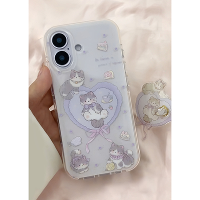 紫色爱心猫咪支架适用苹果17promax手机壳iPhone16vivos30可爱oppofindx8小米15红米Note14华为Pura80荣耀400