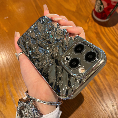 高级感小众ins银色锡纸纹褶皱适用iphone14promax苹果15pro手机壳13男14plus硅胶12潮xr8p女xs/11全包7防摔套