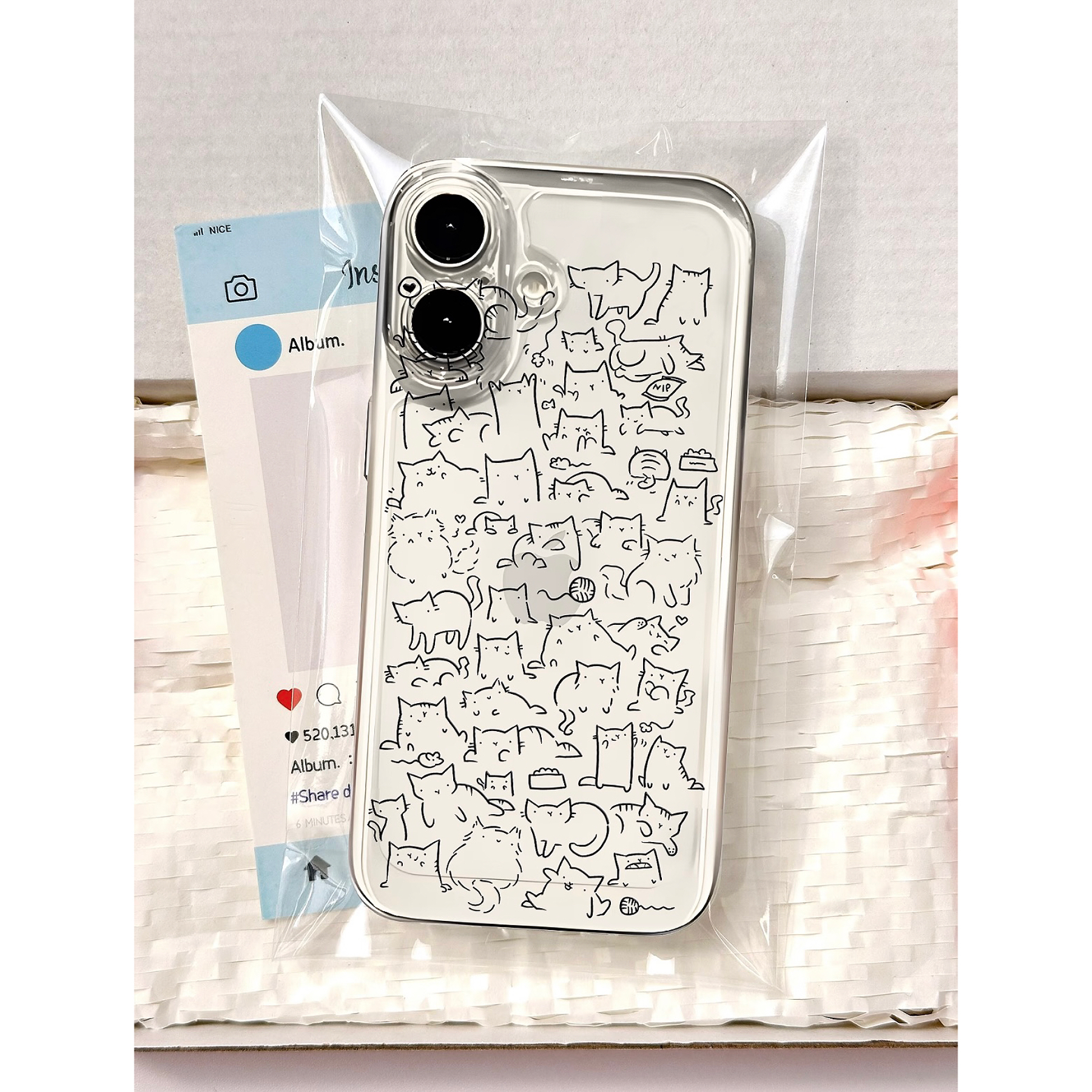 线条小猫手机壳苹果16pro华为pura80猫咪iPhone17Promax小米15简笔画vivo简约OPPO卡通13黑色12猫猫17猫x适用