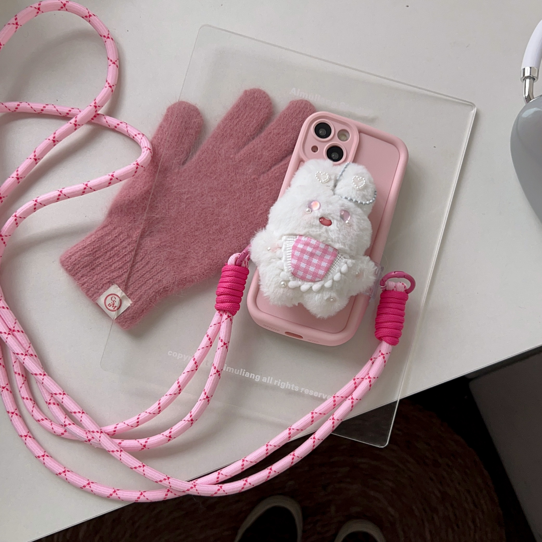 可爱搞怪卡通毛绒背夹兔子玩偶适用苹果13pro手机壳iphone14promax新款11斜挎15挂绳12女15promax保护套plus