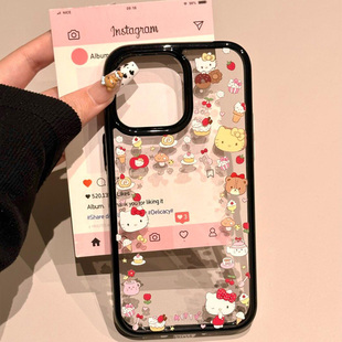 透明iphone15pro卡通14plus小眾13pro少女心12 可愛kitty米菲兔黑邊亞克力適用蘋果16promax手機殼新款 11防摔
