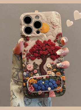 油画红色玫瑰适用苹果华为vivo小米15oppo红米荣耀iPhone16手机壳17promax菲林14支架ip13新款12女mate70pro