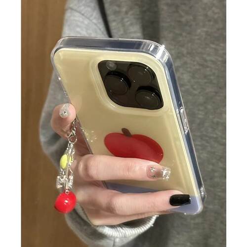 简约小众可爱红苹果适用苹果16promax手机壳iPhone15/14带手链13oppo华为mate70荣耀200小米15vivox100双层壳