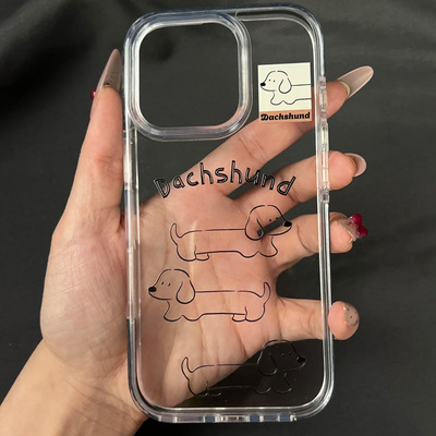 日韩可爱三只线条腊肠狗适用苹果16promax手机壳iPhone15女新款14透明13个性16小众15Pro防摔14pro保护套xsxr