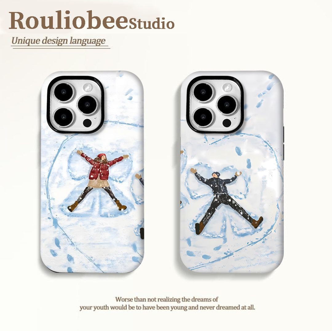 雪地情侣适用苹果16手机壳华为mate70pro油画iphone15菲林二合一pura70小米14红米iqoo13荣耀oppo一加12vivo
