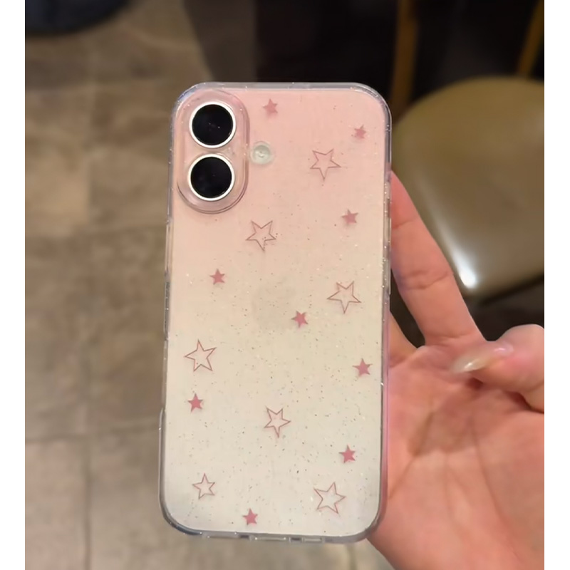 粉色渐变星星适用iphone16promax手机壳苹果15promax透明绝美细闪粉14pro硅胶软壳13新款简约12/11防摔保护壳
