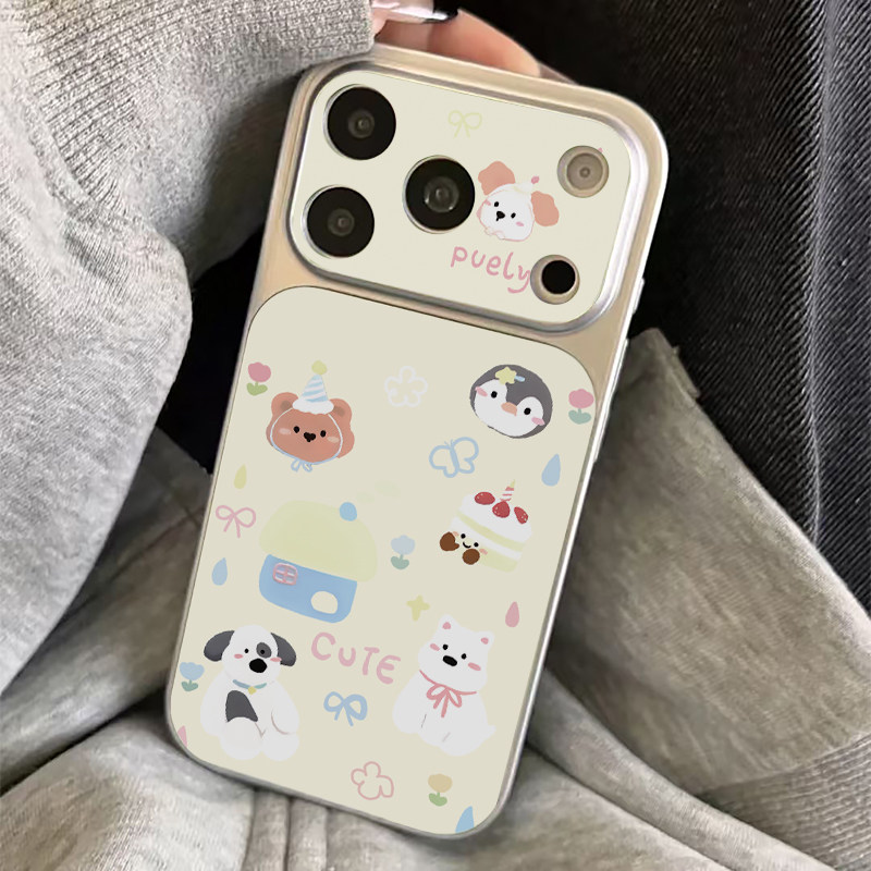 日韩蛋糕小狗适用苹果17promax手机壳iPhone18PRO可爱小米17Max华为mate80pura90电镀秒变壳Y300reno15nova16