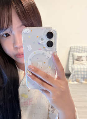 韩系ins卡通可爱星星米菲兔磁吸手机壳适用苹果17promax新款iPhone15pro透明亚克力13高级感12女款16全包硬壳