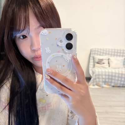 韩系ins卡通可爱星星米菲兔磁吸手机壳适用苹果17promax新款iPhone15pro透明亚克力13高级感12女款16全包硬壳