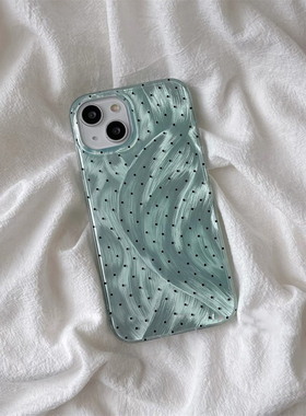ins简约绿色羽纱波点适用苹果15promax手机壳iphone14pro新款13女款12电镀11网红14日韩风13pro硬壳12pro全包