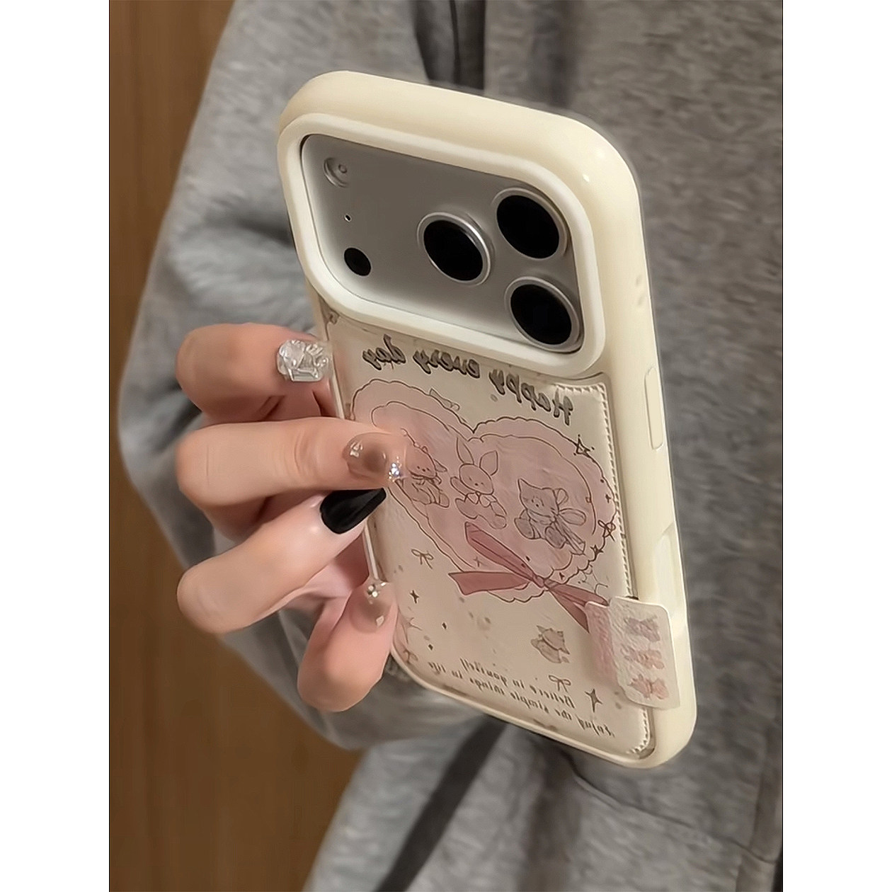 高颜值皮质ins粉色爱心兔子适用苹果17promax手机壳卡通iPhone16pro新款15pm防摔14pro女款13可爱12/11保护套