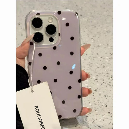 韩系小众紫底黑波点适用苹果16promax手机壳iphone17air小米15荣耀400华为pura70红米k806050reno14findx8s30