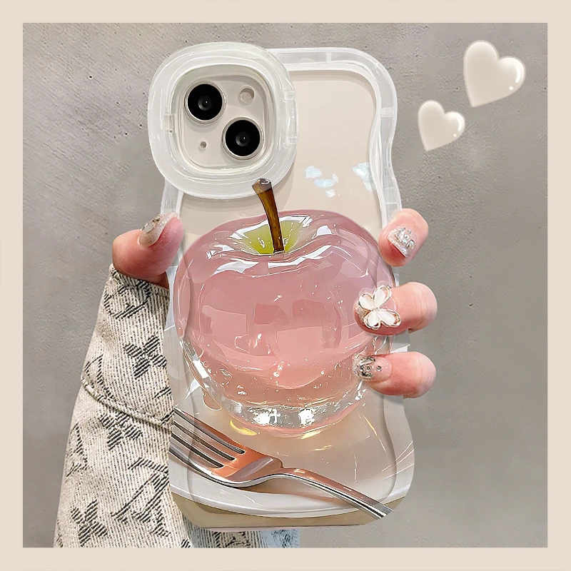 水晶苹果板凳双支架适用于16promax手机壳iPhone15新款华为mate60pro保护套pura70全包Reno13女s20荣耀小米15