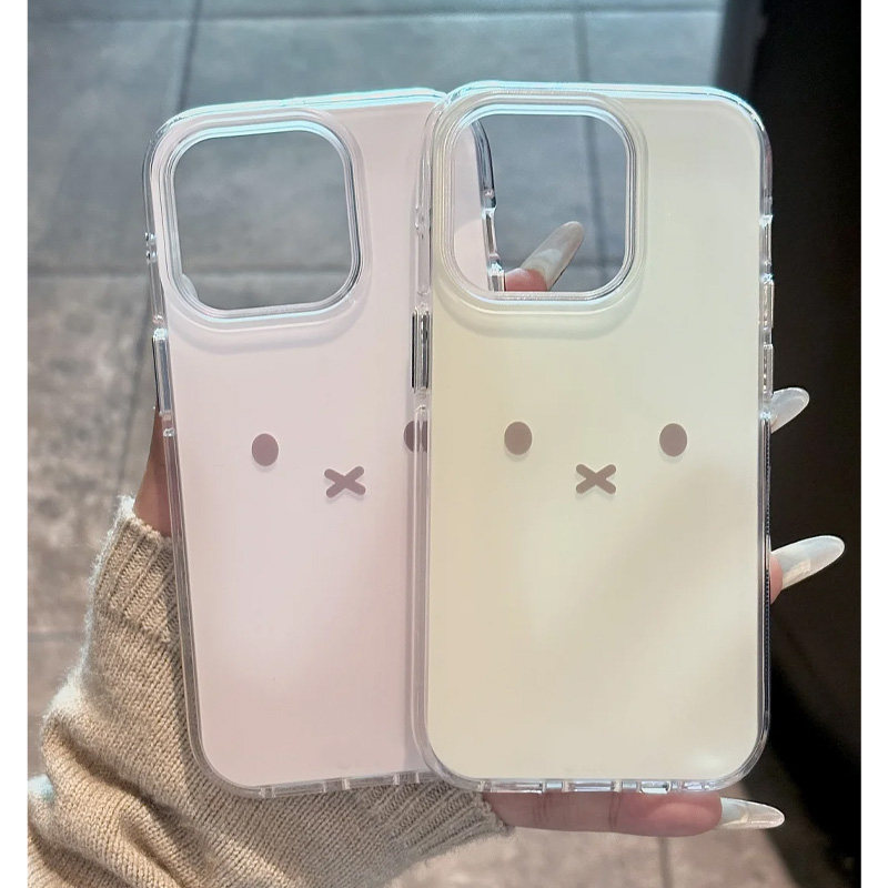 简约纯色可爱小兔子表情适用iphone16Promax双层印花手机壳苹果15卡通14女新款13pro磨砂全包防摔14pro手机套