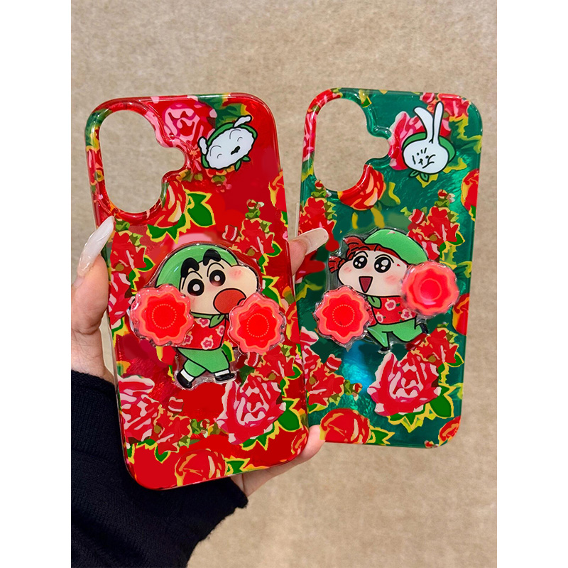 二人转小新妮妮情侣支架适用苹果15手机壳16Promax搞怪vivox200锡纸纹红米note13防摔小米14华为pura70潮OPPO