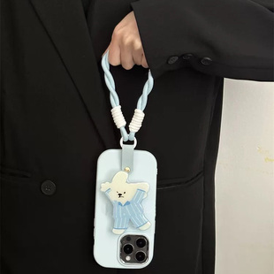 1312新款 冰川蓝睡衣小狗支架手机壳适用iPhone15promax挂绳苹果14 华为PURA70软壳VIVOx100女oppo小米保护套