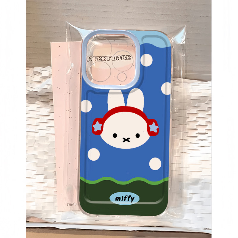 韩系拼色耳机米菲兔适用苹果17promax手机壳iPhone16pro小米15reno14华为Pura80软套vivox200红米K80荣耀400