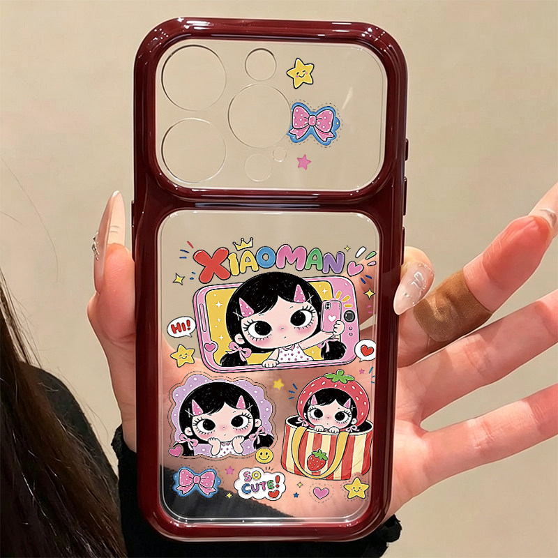 卡通小美玉适用苹果18/17promax手机壳iPhone16PM秒变大视窗mate80酒红边FindX9小米18pro透明VIVO华为pura90