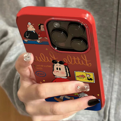 ins风原田治女孩适用苹果15promax可爱手机壳iphone14pro新款16promax搞怪闺蜜13女12保护套防摔11酒红软壳xs