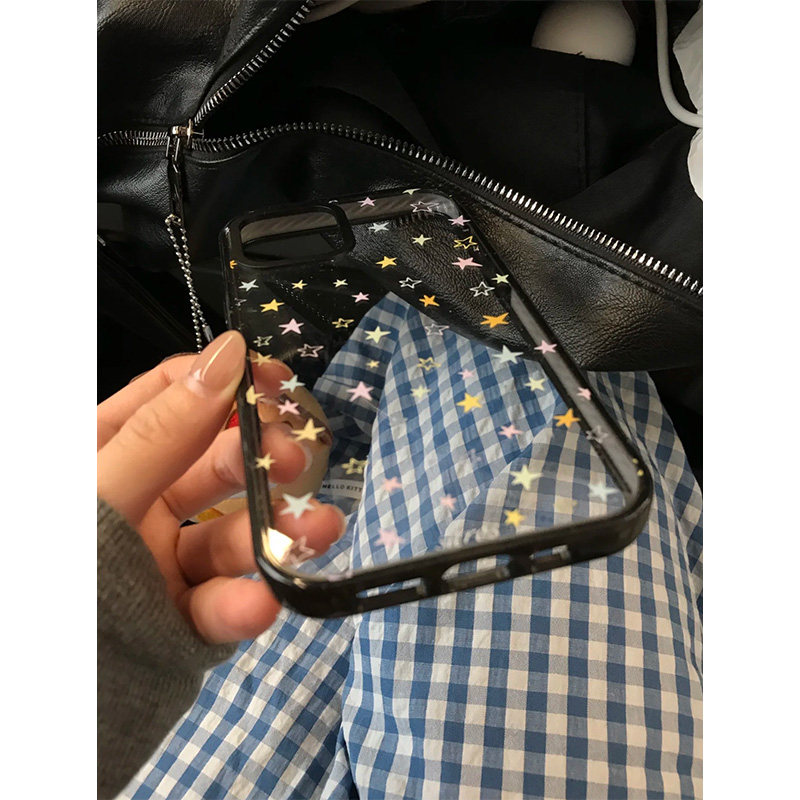 彩色星星适用iPhone16promax透明手机壳苹果15promax可爱简约14pro小清新13百搭款14黑色边框12/11防摔保护壳