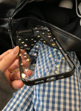 彩色星星适用iPhone16promax透明手机壳苹果15promax可爱简约14pro小清新13百搭款14黑色边框12/11防摔保护壳