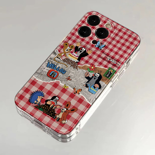 适用于趣味卡通iPhone15promax苹果16小米14华为mate60新款 p70格纹鼹鼠oppo荣耀200一加11全包手机壳vivox100