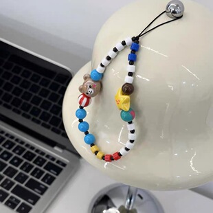 韩系少女心手机挂绳短款链条珠饰防丢ccd相机diy手工耳机吊绳链子