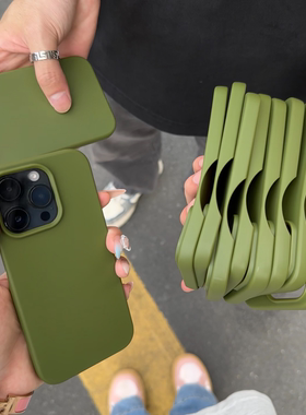 军绿色肤感半包适用15苹果16plus手机壳17Promax多巴胺12高级13pro马卡龙11糖果色14pro男女款保护套简约创意